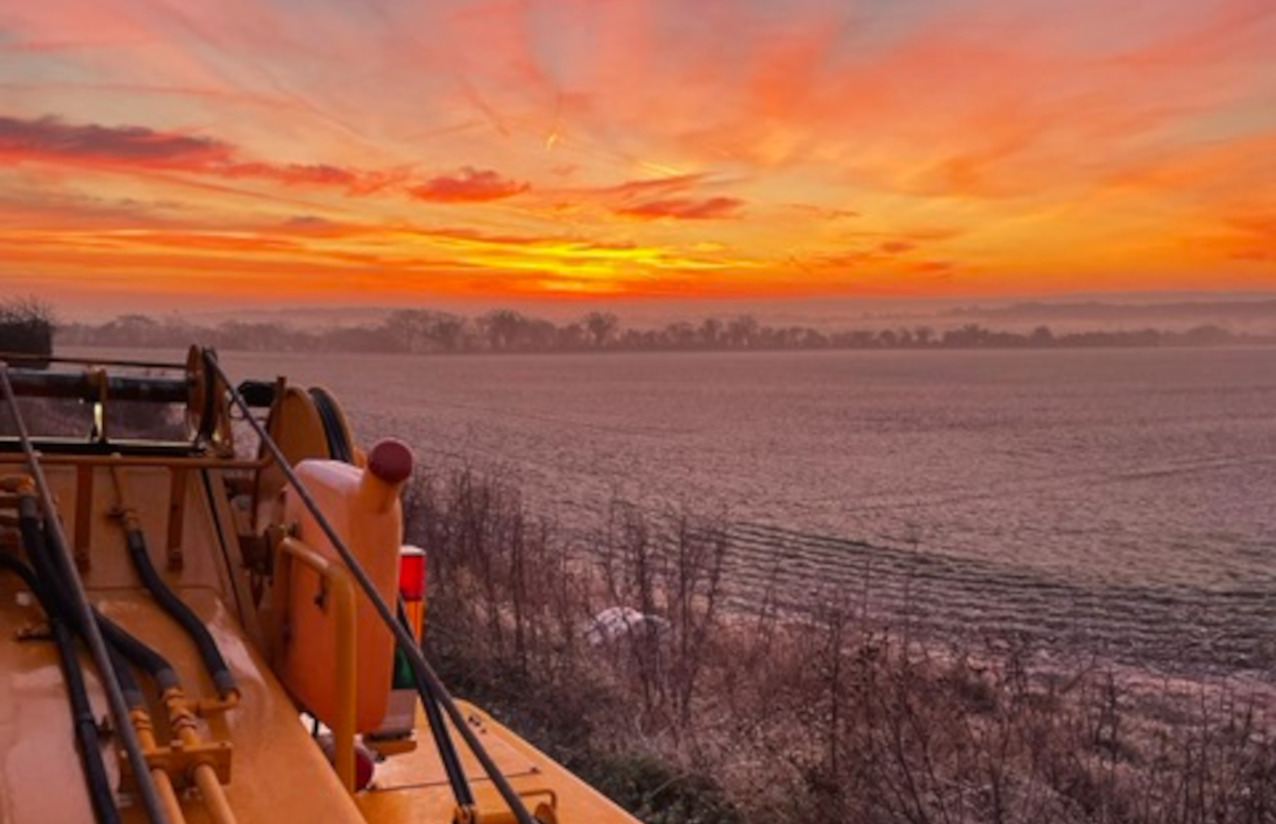 sunrise from the cabin of a mobile crane