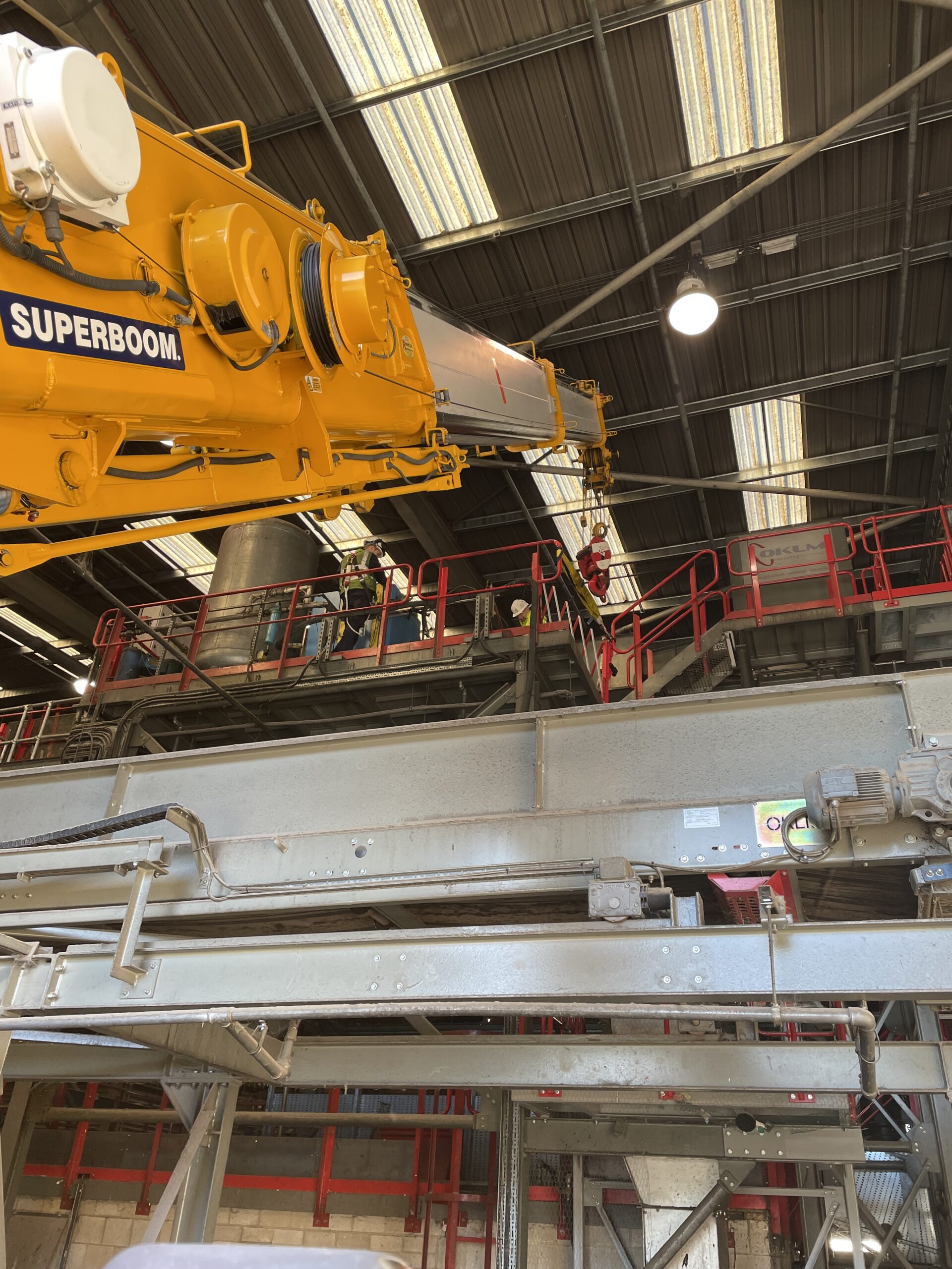 Mobile crane working inside a building